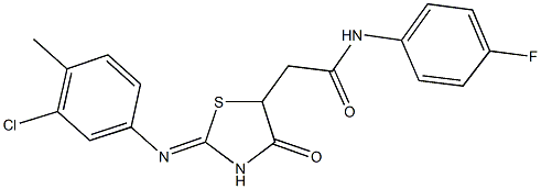 2-{2-[(3-chloro-4-methylphenyl)imino]-4-oxo-1,3-thiazolidin-5-yl}-N-(4-fluorophenyl)acetamide Structure