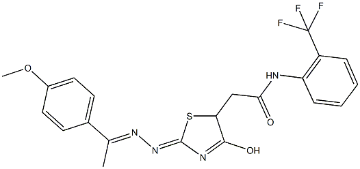 2-(4-hydroxy-2-{[1-(4-methoxyphenyl)ethylidene]hydrazono}-2,5-dihydro-1,3-thiazol-5-yl)-N-[2-(trifluoromethyl)phenyl]acetamide 化学構造式