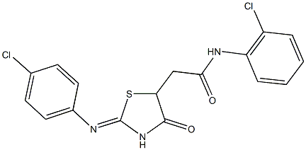 N-(2-chlorophenyl)-2-{2-[(4-chlorophenyl)imino]-4-oxo-1,3-thiazolidin-5-yl}acetamide 结构式