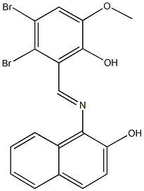 1-[(2,3-dibromo-6-hydroxy-5-methoxybenzylidene)amino]-2-naphthol Struktur