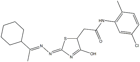 N-(5-chloro-2-methylphenyl)-2-{2-[(1-cyclohexylethylidene)hydrazono]-4-hydroxy-2,5-dihydro-1,3-thiazol-5-yl}acetamide Struktur
