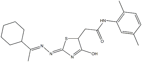 2-{2-[(1-cyclohexylethylidene)hydrazono]-4-hydroxy-2,5-dihydro-1,3-thiazol-5-yl}-N-(2,5-dimethylphenyl)acetamide Structure