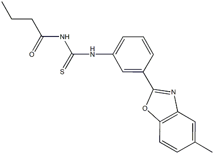 N-butyryl-N'-[3-(5-methyl-1,3-benzoxazol-2-yl)phenyl]thiourea 化学構造式