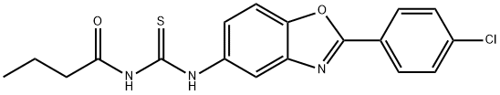 N-butyryl-N'-[2-(4-chlorophenyl)-1,3-benzoxazol-5-yl]thiourea Struktur