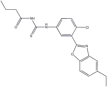 N-butyryl-N'-[4-chloro-3-(5-ethyl-1,3-benzoxazol-2-yl)phenyl]thiourea Structure