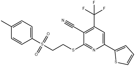 2-({2-[(4-methylphenyl)sulfonyl]ethyl}sulfanyl)-6-(2-thienyl)-4-(trifluoromethyl)nicotinonitrile Structure
