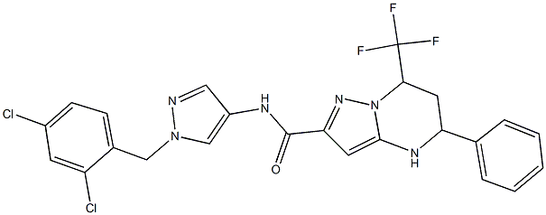 N-[1-(2,4-dichlorobenzyl)-1H-pyrazol-4-yl]-5-phenyl-7-(trifluoromethyl)-4,5,6,7-tetrahydropyrazolo[1,5-a]pyrimidine-2-carboxamide 化学構造式
