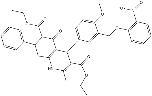 diethyl 4-[3-({2-nitrophenoxy}methyl)-4-methoxyphenyl]-2-methyl-5-oxo-7-phenyl-1,4,5,6,7,8-hexahydroquinoline-3,6-dicarboxylate,490013-47-3,结构式