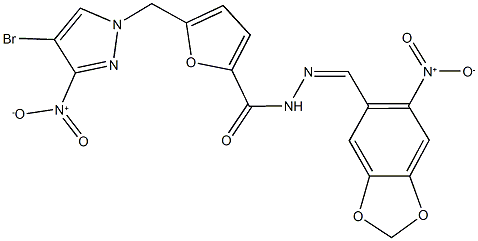 5-({4-bromo-3-nitro-1H-pyrazol-1-yl}methyl)-N'-({6-nitro-1,3-benzodioxol-5-yl}methylene)-2-furohydrazide,490013-52-0,结构式