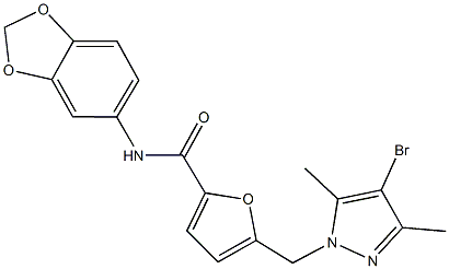 N-(1,3-benzodioxol-5-yl)-5-[(4-bromo-3,5-dimethyl-1H-pyrazol-1-yl)methyl]-2-furamide Struktur
