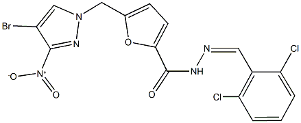 5-({4-bromo-3-nitro-1H-pyrazol-1-yl}methyl)-N'-(2,6-dichlorobenzylidene)-2-furohydrazide Structure