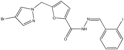 5-[(4-bromo-1H-pyrazol-1-yl)methyl]-N'-(2-iodobenzylidene)-2-furohydrazide Struktur