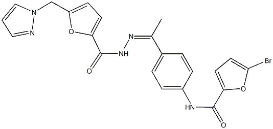 5-bromo-N-(4-{N-[5-(1H-pyrazol-1-ylmethyl)-2-furoyl]ethanehydrazonoyl}phenyl)-2-furamide 化学構造式