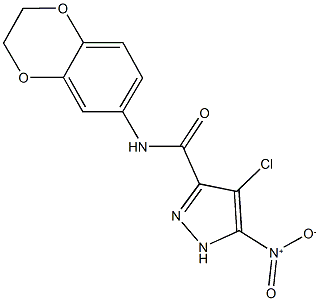 4-chloro-N-(2,3-dihydro-1,4-benzodioxin-6-yl)-5-nitro-1H-pyrazole-3-carboxamide 化学構造式