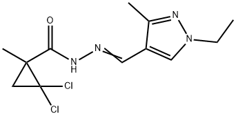 2,2-dichloro-N'-[(1-ethyl-3-methyl-1H-pyrazol-4-yl)methylene]-1-methylcyclopropanecarbohydrazide 化学構造式