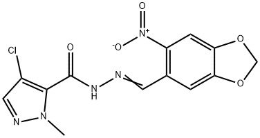 4-chloro-N'-({6-nitro-1,3-benzodioxol-5-yl}methylene)-1-methyl-1H-pyrazole-5-carbohydrazide,490015-10-6,结构式