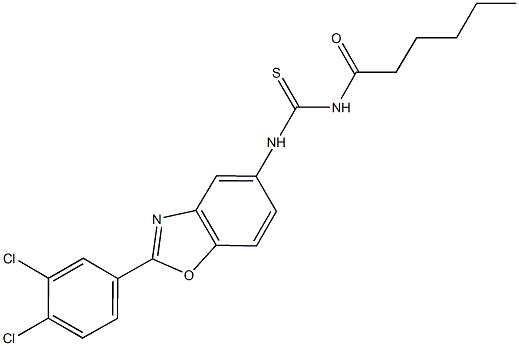 N-[2-(3,4-dichlorophenyl)-1,3-benzoxazol-5-yl]-N'-hexanoylthiourea Struktur