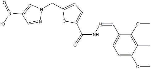 N'-(2,4-dimethoxy-3-methylbenzylidene)-5-({4-nitro-1H-pyrazol-1-yl}methyl)-2-furohydrazide 化学構造式