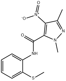 4-nitro-1,3-dimethyl-N-[2-(methylsulfanyl)phenyl]-1H-pyrazole-5-carboxamide 化学構造式