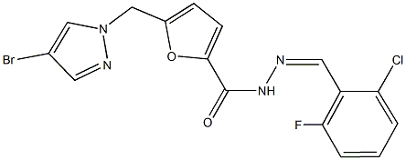 5-[(4-bromo-1H-pyrazol-1-yl)methyl]-N'-(2-chloro-6-fluorobenzylidene)-2-furohydrazide 化学構造式