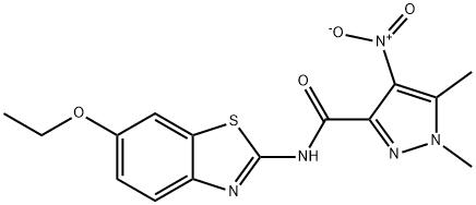 N-(6-ethoxy-1,3-benzothiazol-2-yl)-4-nitro-1,5-dimethyl-1H-pyrazole-3-carboxamide 结构式