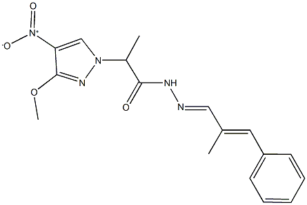 2-{4-nitro-3-methoxy-1H-pyrazol-1-yl}-N'-(2-methyl-3-phenyl-2-propenylidene)propanohydrazide Structure