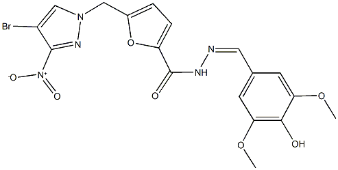 5-({4-bromo-3-nitro-1H-pyrazol-1-yl}methyl)-N'-(4-hydroxy-3,5-dimethoxybenzylidene)-2-furohydrazide,490032-49-0,结构式