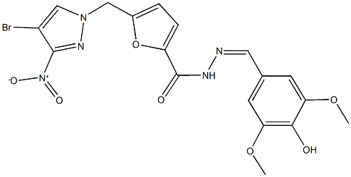 5-({4-bromo-3-nitro-1H-pyrazol-1-yl}methyl)-N'-(4-hydroxy-3,5-dimethoxybenzylidene)-2-furohydrazide Structure