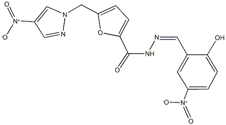 N'-{2-hydroxy-5-nitrobenzylidene}-5-({4-nitro-1H-pyrazol-1-yl}methyl)-2-furohydrazide,490032-56-9,结构式