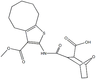 3-({[3-(methoxycarbonyl)-4,5,6,7,8,9-hexahydrocycloocta[b]thien-2-yl]amino}carbonyl)-7-oxabicyclo[2.2.1]heptane-2-carboxylic acid 化学構造式