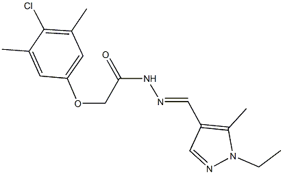 2-(4-chloro-3,5-dimethylphenoxy)-N'-[(1-ethyl-5-methyl-1H-pyrazol-4-yl)methylene]acetohydrazide 结构式