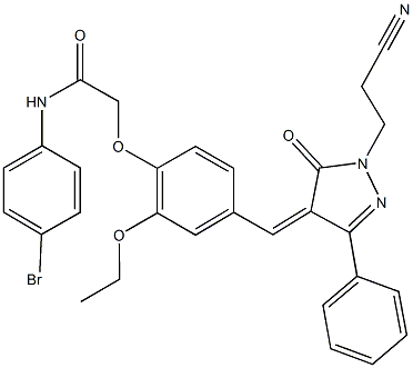 N-(4-bromophenyl)-2-(4-{[1-(2-cyanoethyl)-5-oxo-3-phenyl-1,5-dihydro-4H-pyrazol-4-ylidene]methyl}-2-ethoxyphenoxy)acetamide Structure