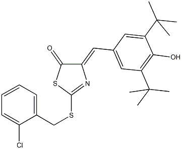 2-[(2-chlorobenzyl)sulfanyl]-4-(3,5-ditert-butyl-4-hydroxybenzylidene)-1,3-thiazol-5(4H)-one 结构式