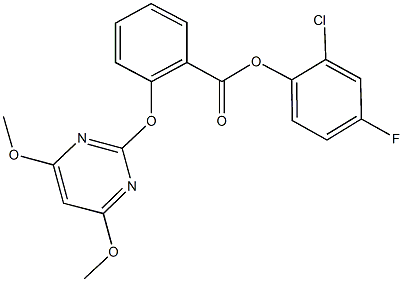 2-chloro-4-fluorophenyl 2-[(4,6-dimethoxypyrimidin-2-yl)oxy]benzoate,491582-00-4,结构式