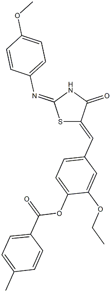 2-ethoxy-4-({2-[(4-methoxyphenyl)imino]-4-oxo-1,3-thiazolidin-5-ylidene}methyl)phenyl 4-methylbenzoate 化学構造式