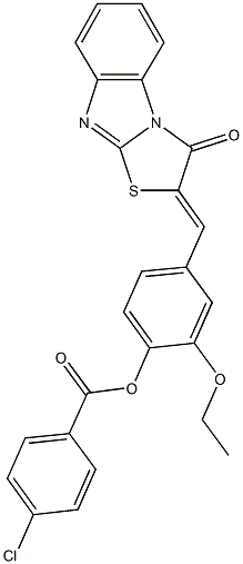 2-ethoxy-4-[(3-oxo[1,3]thiazolo[3,2-a]benzimidazol-2(3H)-ylidene)methyl]phenyl 4-chlorobenzoate Struktur