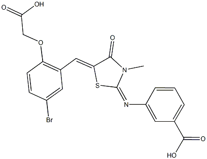 3-({5-[5-bromo-2-(carboxymethoxy)benzylidene]-3-methyl-4-oxo-1,3-thiazolidin-2-ylidene}amino)benzoic acid,491582-36-6,结构式