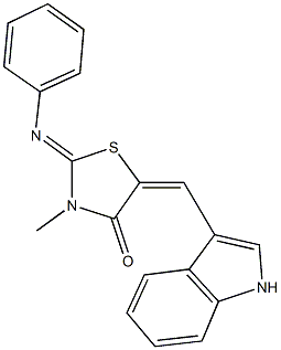 5-(1H-indol-3-ylmethylene)-3-methyl-2-(phenylimino)-1,3-thiazolidin-4-one Struktur