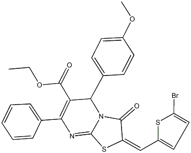 ethyl 2-[(5-bromo-2-thienyl)methylene]-5-(4-methoxyphenyl)-3-oxo-7-phenyl-2,3-dihydro-5H-[1,3]thiazolo[3,2-a]pyrimidine-6-carboxylate Struktur