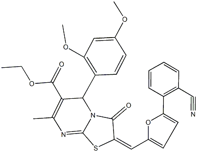 ethyl 2-{[5-(2-cyanophenyl)-2-furyl]methylene}-5-(2,4-dimethoxyphenyl)-7-methyl-3-oxo-2,3-dihydro-5H-[1,3]thiazolo[3,2-a]pyrimidine-6-carboxylate 结构式