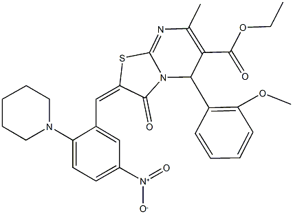 ethyl 2-[5-nitro-2-(1-piperidinyl)benzylidene]-5-(2-methoxyphenyl)-7-methyl-3-oxo-2,3-dihydro-5H-[1,3]thiazolo[3,2-a]pyrimidine-6-carboxylate,491583-73-4,结构式