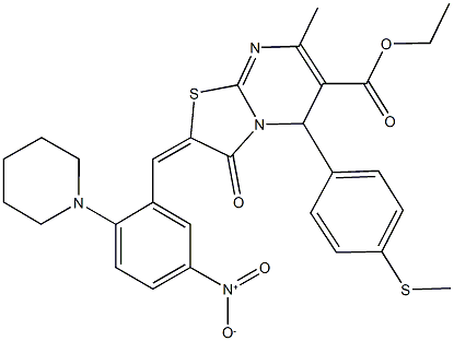 ethyl 2-[5-nitro-2-(1-piperidinyl)benzylidene]-7-methyl-5-[4-(methylsulfanyl)phenyl]-3-oxo-2,3-dihydro-5H-[1,3]thiazolo[3,2-a]pyrimidine-6-carboxylate Structure