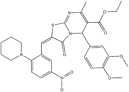 ethyl 5-(3,4-dimethoxyphenyl)-2-[5-nitro-2-(1-piperidinyl)benzylidene]-7-methyl-3-oxo-2,3-dihydro-5H-[1,3]thiazolo[3,2-a]pyrimidine-6-carboxylate Structure