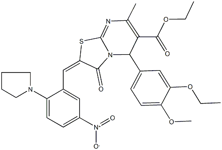 ethyl 5-(3-ethoxy-4-methoxyphenyl)-2-[5-nitro-2-(1-pyrrolidinyl)benzylidene]-7-methyl-3-oxo-2,3-dihydro-5H-[1,3]thiazolo[3,2-a]pyrimidine-6-carboxylate Structure