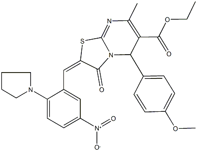 ethyl 2-[5-nitro-2-(1-pyrrolidinyl)benzylidene]-5-(4-methoxyphenyl)-7-methyl-3-oxo-2,3-dihydro-5H-[1,3]thiazolo[3,2-a]pyrimidine-6-carboxylate Struktur