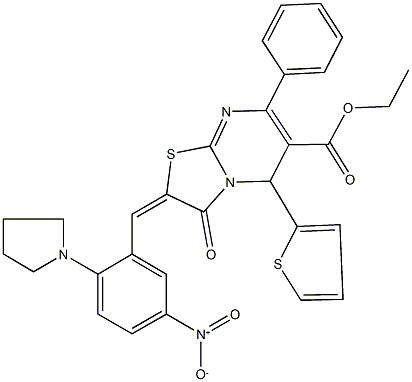 ethyl 2-[5-nitro-2-(1-pyrrolidinyl)benzylidene]-3-oxo-7-phenyl-5-(2-thienyl)-2,3-dihydro-5H-[1,3]thiazolo[3,2-a]pyrimidine-6-carboxylate Structure