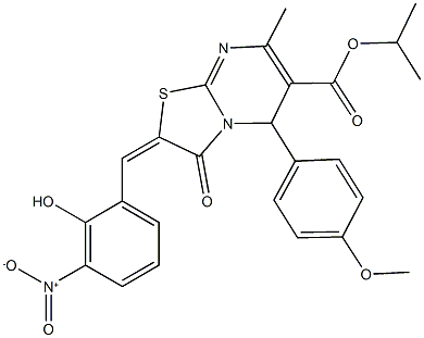 isopropyl 2-{2-hydroxy-3-nitrobenzylidene}-5-(4-methoxyphenyl)-7-methyl-3-oxo-2,3-dihydro-5H-[1,3]thiazolo[3,2-a]pyrimidine-6-carboxylate 结构式