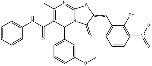 2-{2-hydroxy-3-nitrobenzylidene}-5-(3-methoxyphenyl)-7-methyl-3-oxo-N-phenyl-2,3-dihydro-5H-[1,3]thiazolo[3,2-a]pyrimidine-6-carboxamide,491584-55-5,结构式