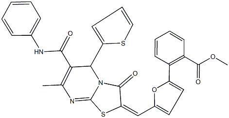 methyl 2-{5-[(6-(anilinocarbonyl)-7-methyl-3-oxo-5-(2-thienyl)-5H-[1,3]thiazolo[3,2-a]pyrimidin-2(3H)-ylidene)methyl]-2-furyl}benzoate Struktur