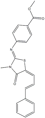 methyl 4-{[3-methyl-4-oxo-5-(3-phenyl-2-propenylidene)-1,3-thiazolidin-2-ylidene]amino}benzoate Structure